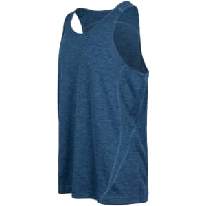 A blue men's singlet made from 100% polyester, featuring a sporty design and curved seams.