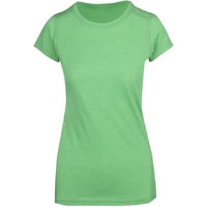 A women's athletic t-shirt in a vibrant green colour, featuring a fitted design and short sleeves.