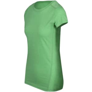 A green athletic t-shirt with a classic crew neck and short sleeves, featuring a branding logo.
