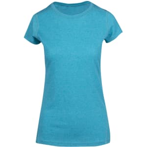A women's athletic t-shirt in a vibrant teal colour, featuring a fitted design and short sleeves.
