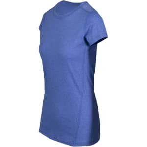 A women's athletic T-shirt in a vibrant blue colour with short sleeves and a fitted design. It features a logo.