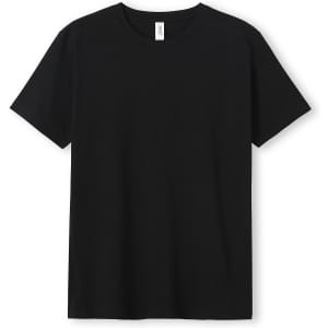 A black unisex T-shirt with a crew neckline and short sleeves. It has a branding logo on the label.