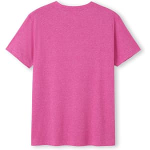 A bright pink heather t-shirt with a simple design, featuring a rear view and short sleeves.