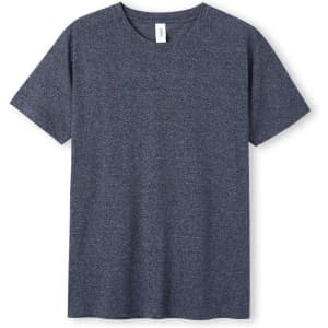 A navy heather t-shirt with a classic crew neck design. It features a small logo on the label.