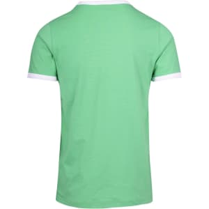 A green unisex ringer T-shirt featuring white collar and sleeve trim, with no visible branding.