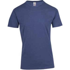 A navy blue men's heavy marl T-shirt with a crew neckline and short sleeves. It features a logo at the label.
