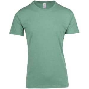 A mint green men's heavy marl T-shirt with short sleeves and a round neck. It features a label inside and a logo on the front.
