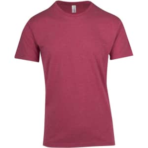 A red marl men's heavy t-shirt with a crew neckline and short sleeves. It features a logo on the label.