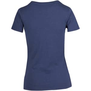 A women's short-sleeve t-shirt in a navy blue marl colour, featuring a plain back design and a logo.