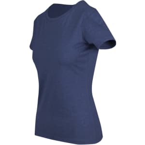 A women's navy marl tee with short sleeves and a fitted design. Features a logo on the fabric.