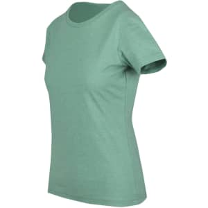 A women's teal marl tee featuring a classic shape and short sleeves. The shirt has a logo.