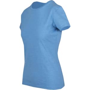 A women's short-sleeve t-shirt in a light blue marl colour with a fitted shape. Features a logo on the label.