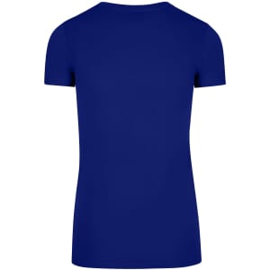 A women's short-sleeved T-shirt in solid navy blue with a round neckline and a blank back.