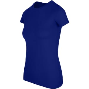 A fitted women's t-shirt in a deep blue colour, featuring a classic round neck and short sleeves.