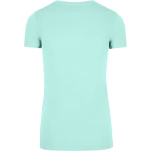 A mint green women's T-shirt with a fitted style and short sleeves, featuring a plain back design.