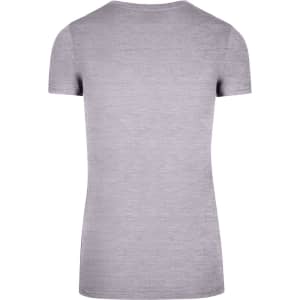 A grey women's American style T-shirt, featuring a classic round neckline and short sleeves, with a logo on the back.