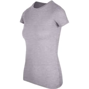 A women's American style T-shirt in grey, featuring a classic crew neck and short sleeves.