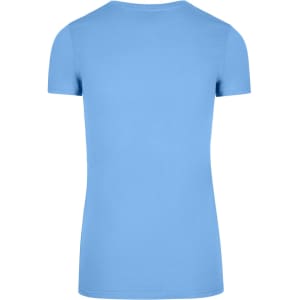A women's T-shirt in a light blue colour, featuring a fitted design and short sleeves, with a logo on the back.
