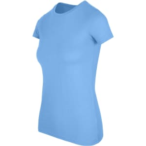 A light blue women's t-shirt with a fitted design, featuring a round neck and short sleeves.
