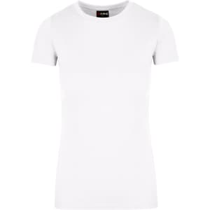 A women's short-sleeved T-shirt in white with a fitted design and a brand logo on the label.