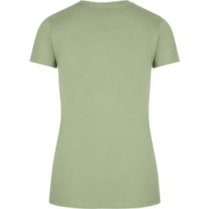 A women's slim fit tee in a soft green colour, featuring a simple design and short sleeves.