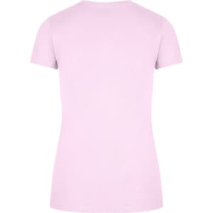 A pink slim fit women's t-shirt displayed from the back, featuring a simple design and a logo.