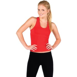 A red women's singlet styled as a sports crop top, featuring a fitted design and shoulder straps.