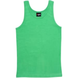 A green men's cotton rib singlet with a logo on the label, displayed flat against a white background.