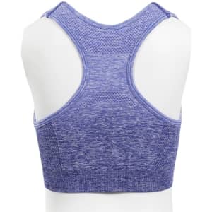 A seamless crop top in a blend of purple hues, featuring a racerback design and a subtle textured pattern.