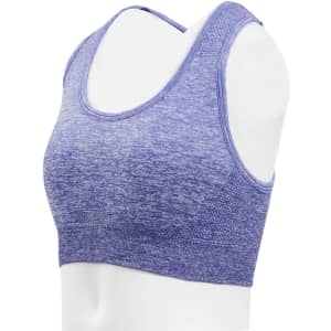 A seamless crop top in a textured purple fabric, displayed on a mannequin without any logos or branding.