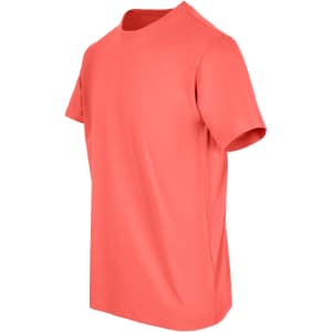 A coral unisex American style t-shirt featuring short sleeves and a classic crew neck design.