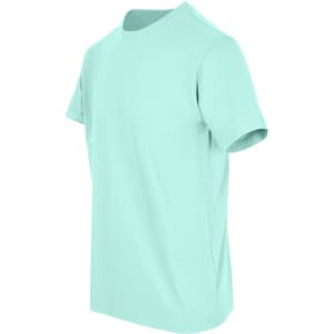 Light mint green unisex t-shirt with short sleeves and a crew neck, featuring a logo.