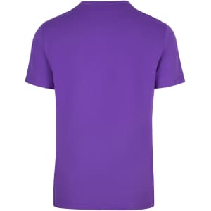A purple unisex American style t-shirt with a round neckline and short sleeves. It features a logo on the back.