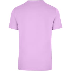 A unisex American style t-shirt in lavender with a plain back and a logo on the fabric.