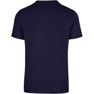 A navy blue unisex American style t-shirt with a short sleeve design and a plain back. It features a logo.