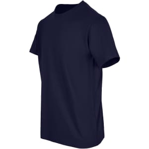 A navy blue unisex American style t-shirt with short sleeves and a crew neckline, featuring a logo.