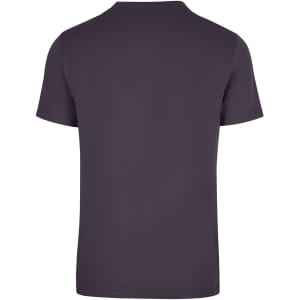 A unisex short-sleeved t-shirt in dark grey with a simple, plain design and a logo on the back.