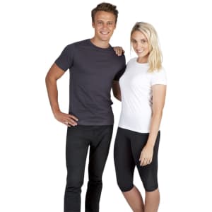 A men's slim fit T-shirt in grey, featuring a simple design and a back view of the model wearing it.