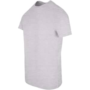 A light grey men's slim fit T-shirt with a round neckline and short sleeves, featuring a logo.