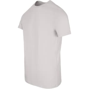 A men's slim fit T-shirt in a light colour, featuring a round neck and short sleeves, with a logo.