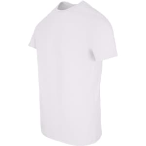 A white men's slim fit T-shirt with a crew neck and short sleeves, featuring a branding logo.