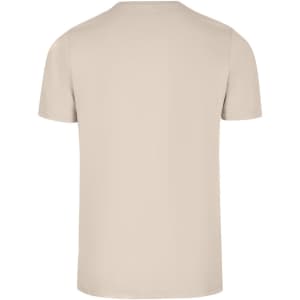A beige men's slim fit T-shirt with short sleeves and a plain back design.