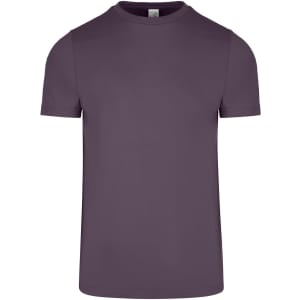 A men's slim fit T-shirt in a muted purple colour, featuring a round neckline and short sleeves.