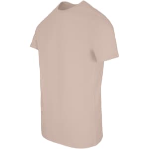 A men's slim fit t-shirt in a light beige colour, featuring a simple design and a logo.