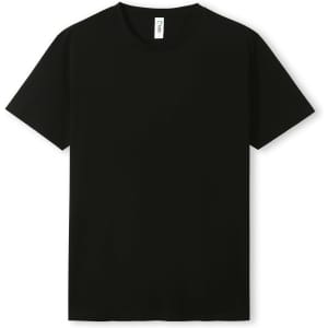A black unisex t-shirt with a simple design and an attached label.