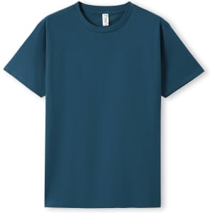 A unisex T-shirt in a dark teal colour, featuring a simple design and a small label.