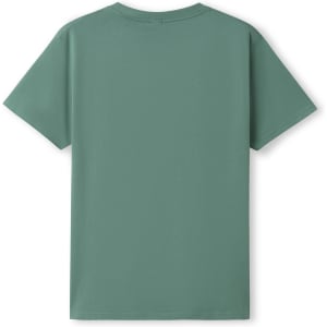 A unisex earth care T-shirt in a muted green tone with a plain back and short sleeves.