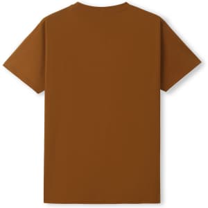 A brown unisex Earth Care T-shirt with short sleeves and a round neckline, featuring a plain back.
