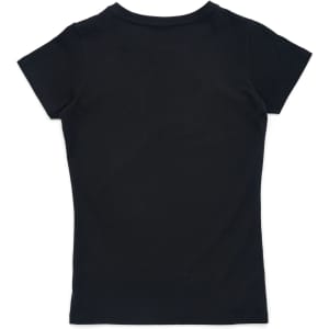 A black women's T-shirt with a fitted design, featuring a plain back and short sleeves.