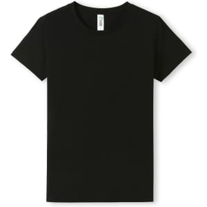 A black women's T-shirt with a classic crew neck design. It features a label and has a fitted style.
